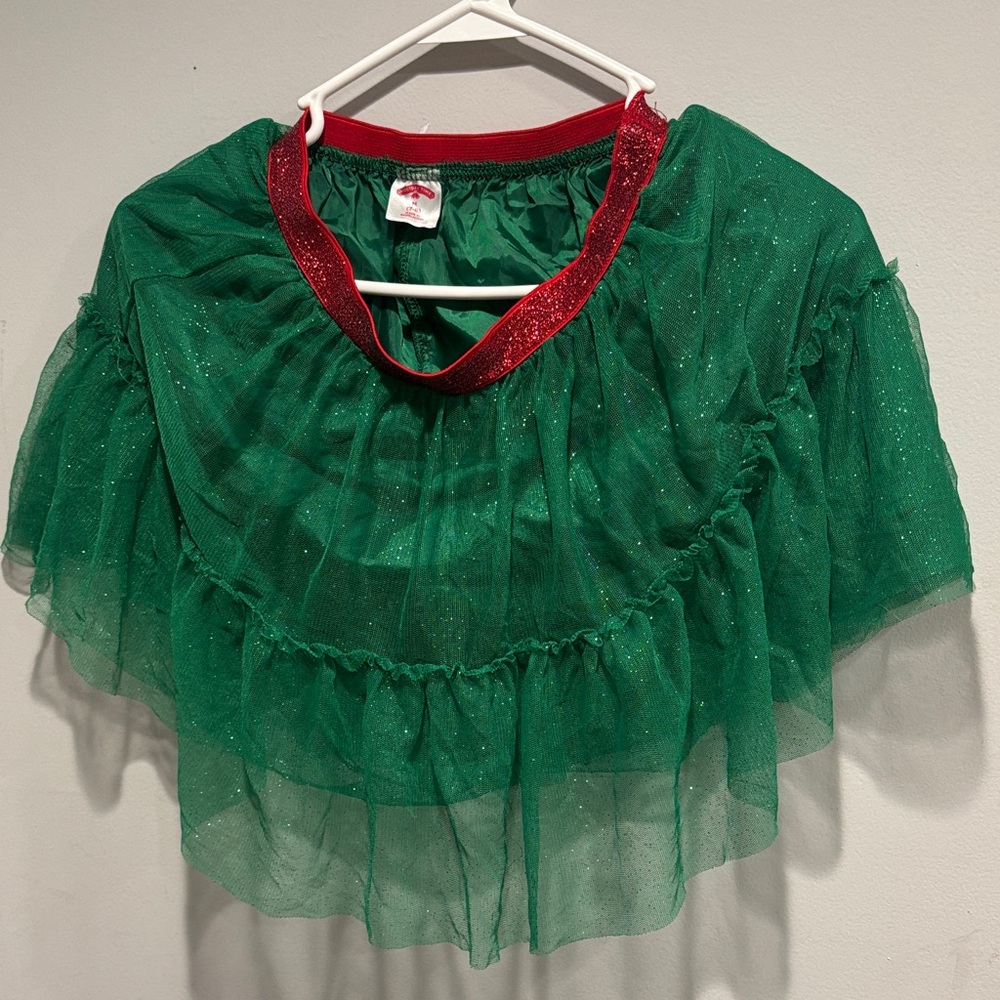 Green Tulle Skirt with Red Trim